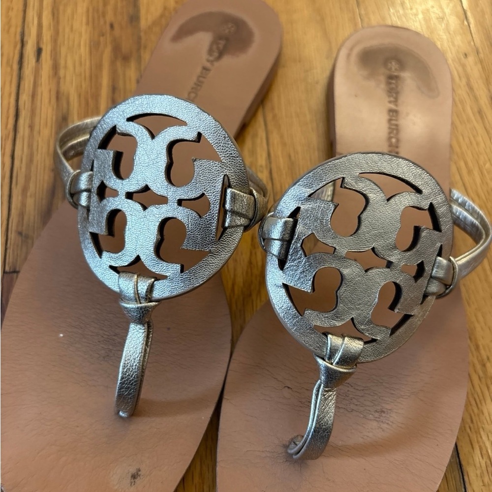 Tory Burch Metallic Silver Sandals